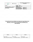 Procedimiento Normalizado de Operación para Selección, Manejo y Control de las Sustancias de Referencia Secundarias