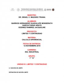 PROYECTO: LÍMITES Y CONTINUIDAD.CALCULO DIFERENCIAL. Página 1