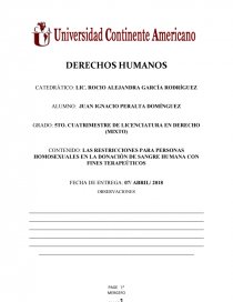 RESTRICCIONES PARA PERSONAS HOMOSEXUALES EN LA DONACION DE SANGRE CON FINES TERAPEUTICOS. Página 1