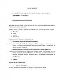 PLAN DE NEGOCIO ACCESORIOS ARTESANALES. Página 1