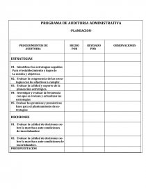 PROGRAMA DE AUDITORIA ADMINISTRATIVA -PLANEACION-. Página 1