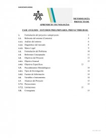 METODOLOGÍA PROYECTO DE APRENDICES TECNOLOGÍAS FASE ANÁLISIS – ESTUDIOS PRELIMINARES, PREFACTIBILIDAD. Página 2