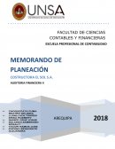 MEMORANDO DE PLANEACIÓN Empresa: CONSTRUCTORA EL SOL S.A.