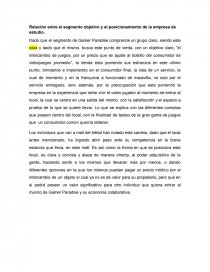 Relación entre el segmento objetivo y el posicionamiento de la empresa de estudio. Página 1