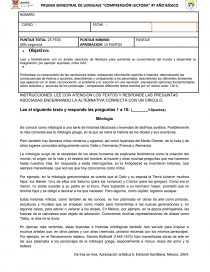 PRUEBA SEMESTRAL DE LENGUAJE “COMPRENSIÓN LECTORA” 4º AÑO BÁSICO. Página 1