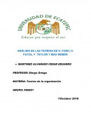 ANÁLISIS DE LAS TEORÍAS DE H. FORD, H. FAYOL, F. TEYLOR Y MAX WEBER