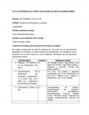 Acta de entrega de cargo. Asociacion de recicladores arena