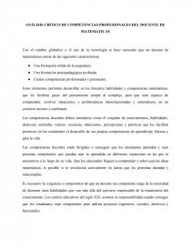 COMPETENCIAS PROFESIONALES EN LOS DOCENTES DE MATEMATICA. Página 1