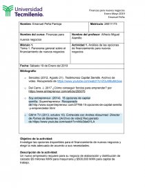 Panorama general sobre el financiamiento de nuevos negocios. Página 1