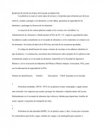 RESINAS PLÁSTICAS PARA ENVASAR ALIMENTOS. Página 1
