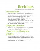 Reciclaje. Separación de los Desechos Sólidos