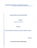 Producto o praxis del Curriculum, Capitulo Primero
