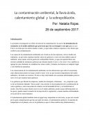 La contaminación ambiental, la lluvia ácida, calentamiento global y la sobrepoblación