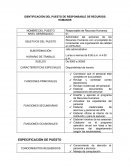 IDENTIFICACIÓN DEL PUESTO DE RESPONSABLE DE RECURSOS HUMANOS