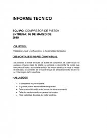 INFORME TECNICO EQUIPO: COMPRESOR DE PISTON - Documentos de Investigación -  Dan CH
