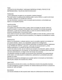 LOS GASTOS EN PEQUEÑAS Y MEDIANAS EMPRESAS (PYMES), PROYECTO DE EMPRENDEDORES, “SALÓN DE EVENTOS SOCIALES”.. Página 1