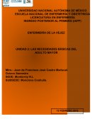 Enfermeria de la vejez. Las necesidades básicas del adulto mayor