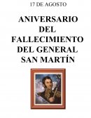 17 de Agosto conmemoración del fallecimiento del Gral. San Martín