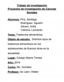 Trabajo de investigación Proyectos de investigación de Ciencias Sociales. Trastornos alimenticios