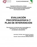 EVALUACIÓN PSICOPEDAGÓGICA Y PLAN DE INTERVENCIÓN