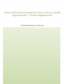 Lectura crítica de los documentos “Clima, Cultura y Cambio Organizacional” y “Cultura Organizacional”