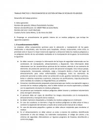 TRABAJO PRÁCTICO 2: PROCEDIMIENTOS DE GESTIÓN INTERNA DE RESIDUOS PELIGROSOS. Página 1
