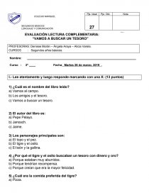 EVALUACIÓN LECTURA COMPLEMENTARIA: “VAMOS A BUSCAR UN TESORO”. Página 1
