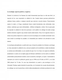 La tecnología: aspectos positivos y negativos. Página 1