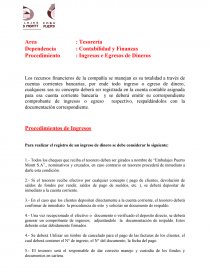 Contabilidad y Finanzas Procedimiento Ingresos e Egresos de Dineros. Página 1