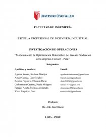 Modelamiento de optimización matemático del área de producción de la empresa Convert - Perú. Página 1