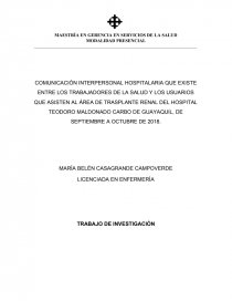 COMUNICACIÓN INTERPERSONAL HOSPITALARIA QUE EXISTE ENTRE LOS TRABAJADORES DE LA SALUD Y LOS USUARIOS. Página 1