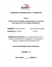 Estudio de las variables operacionales en el proceso de producción de una bebida energizante. Página 1