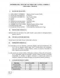 INFORME DEL TEST FACTOR G DE CATELL ESCALA 1. Página 1