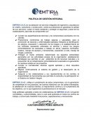 POLÍTICA DE GESTIÓN INTEGRAL EMTIRIA S.A.S