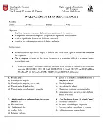 EVALUACIÓN DE CUENTOS CHILENOS. Página 1
