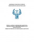 CRITICA AL ARTÍCULO: METODOLOGÍA CUANTITATIVA. ABORDAJE DESDE LA COMPLEMENTARIEDAD DE LAS CIENCIAS SOCIALES