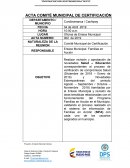 Acta de reunión comité municipal de certificación. Familias en acción