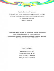 Proyecto Socio-Tecnológico Como Requisito parcial para la obtención del título de “Técnico Superior Universitario en Informática”. Página 1