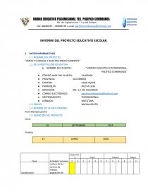 PROYECTO “AMOR Y CUIDADO A NUESTRO MEDIO AMBIENTE”. Página 1