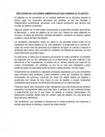 REFLEXION DE LOS DAÑOS AMBIENTALES QUE GENERA EL PLASTICO. Página 1