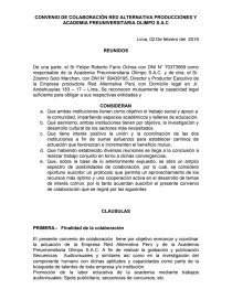 CONVENIO DE COLABORACIÓN RED ALTERNATIVA PRODUCCIONES Y ACADEMIA PREUNIVERSITARIA OLIMPO S.A.C. Página 1