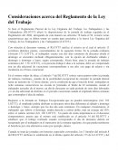 Consideraciones acerca del Reglamento de la Ley del Trabajo