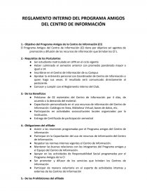 REGLAMENTO INTERNO DEL PROGRAMA AMIGOS DEL CENTRO DE INFORMACIÓN. Página 1