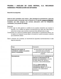 PRUEBA I ANÁLISIS DE CASO REFINAL, S.A. RECURSOS HUMANOS I PROSECUCIÓN DE ESTUDIOS. Página 1