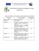 Criterios de Evaluación de los Proyectos Tecnológicos Industrial, Civil y Agroindustrial