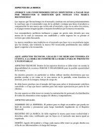 ASPECTOS DE LA MARCA ¿PORQUE LOS CONSUMIDORES ESTAN DISPUESTOS A PAGAR MAS POR PRODUCTOS O SERVICIOS QUE TENGAN UNA MARCA RECONOCIDA?. Página 1