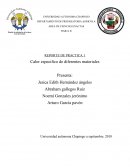 Calor especifico de diferentes materiales