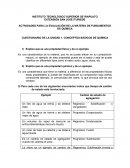 Actividades para la evaluación de la materia de fundamentos de química