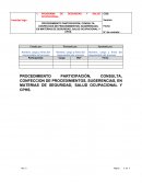 PROCEDIMIENTO PARTICIPACIÓN, CONSULTA, CONFECCION DE PROCEDIMIENTOS, SUGERENCIAS, EN MATERIAS DE SEGURIDAD, SALUD OCUPACIONAL Y CPHS