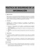 Política de Seguridad de la Información. Objeto del informe